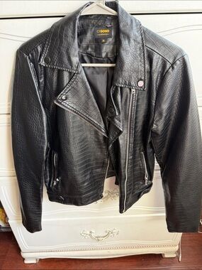 Soho Black Croc-Embossed Faux Leather Moto Jacket